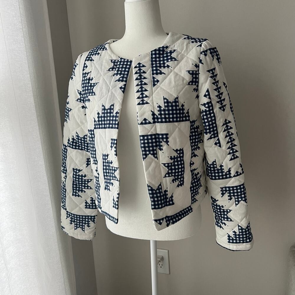 Caroline Constas Quilted Jacket NEW gloucester print‎ linen blend